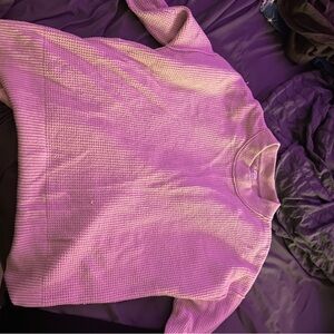 aerie soft Pink Waffle Knit Crewneck Sweater